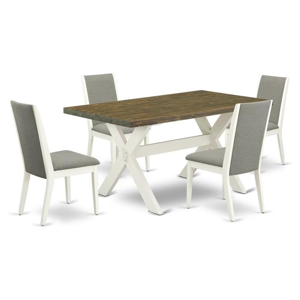 East West Furniture X076La206-5 5 Piece Modern Dining Table Set Includes A Rectangle Wooden Table With X-Legs And 4 Shitake Linen Fabric Parson Dining Chairs, 36X60 Inch, Multi-Color